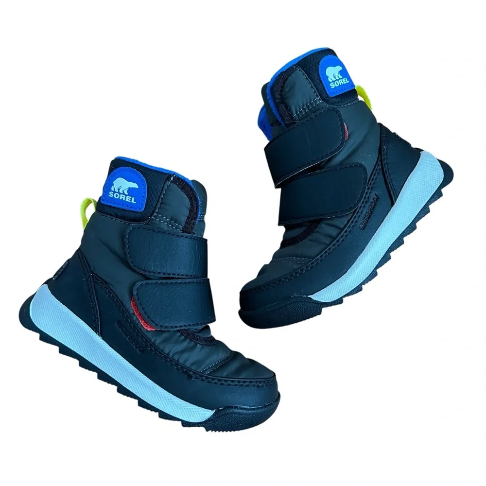 Sorel Whitney II Strap Waterproof Snow Boots Black Blue Size 8 Toddler